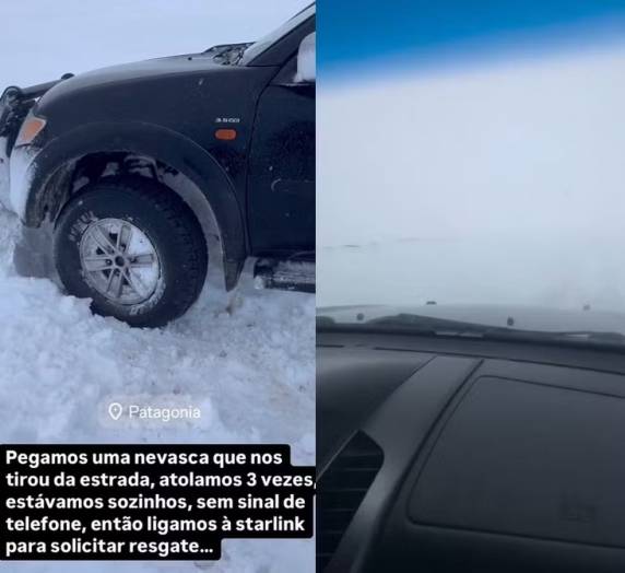 Casal de SC fica preso em nevasca após caminhonete atolar na Patagônia: ‘Sozinhos e sem telefone’