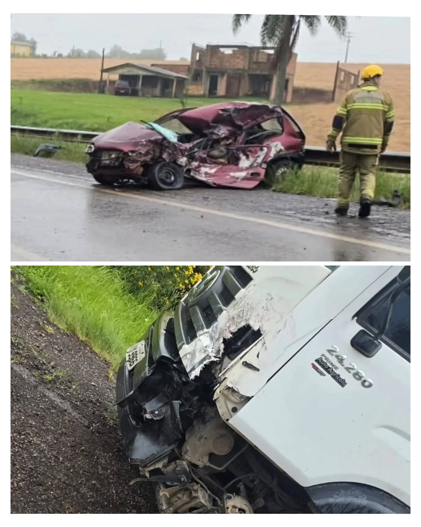 Grave acidente entre carro e caminhão deixa uma pessoa morta na BR-285, entre Passo Fundo e Mato Castelhano