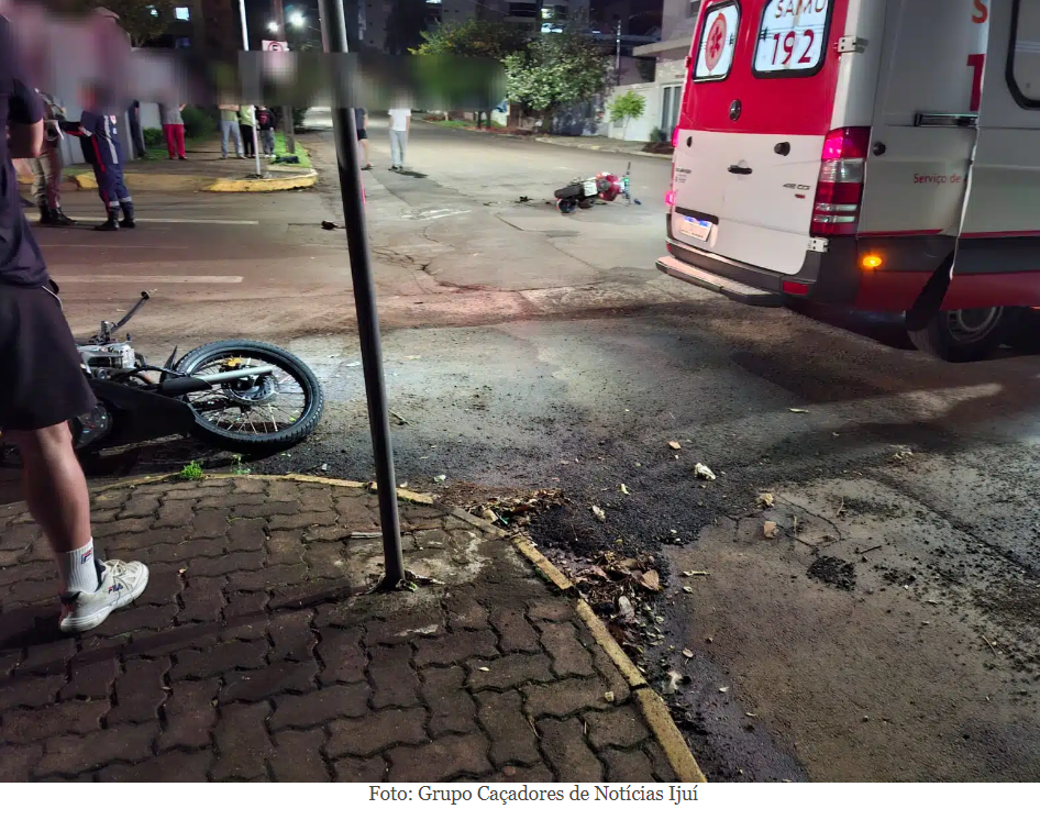 Condutor fica ferido após colisão entre duas motocicletas, em Ijuí
