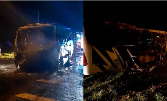 Ônibus é destruído por incêndio na BR-101 em Osório