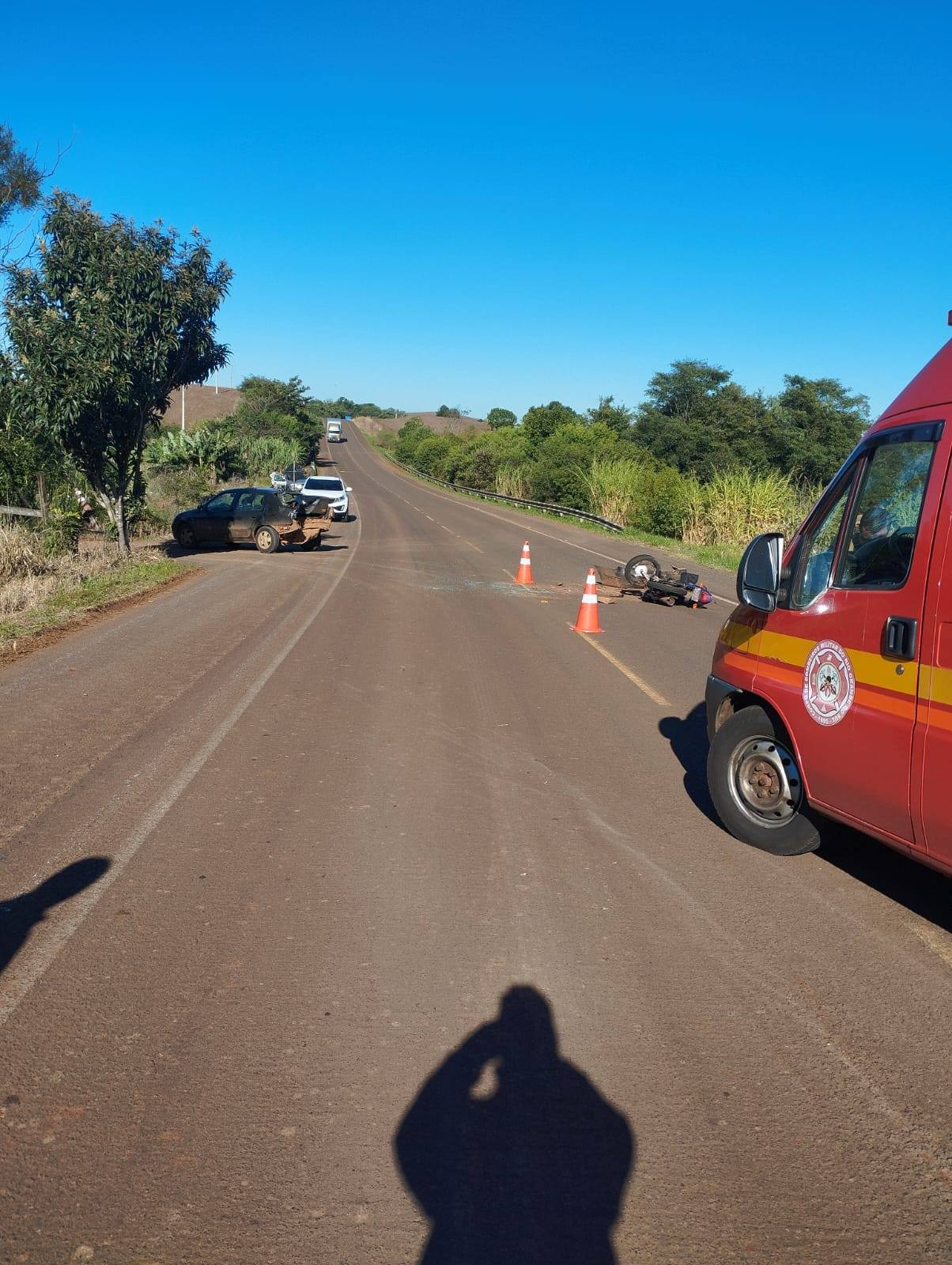 Acidente na BR-468 entre Três Passos e Tiradentes do Sul deixa motociclista gravemente ferido