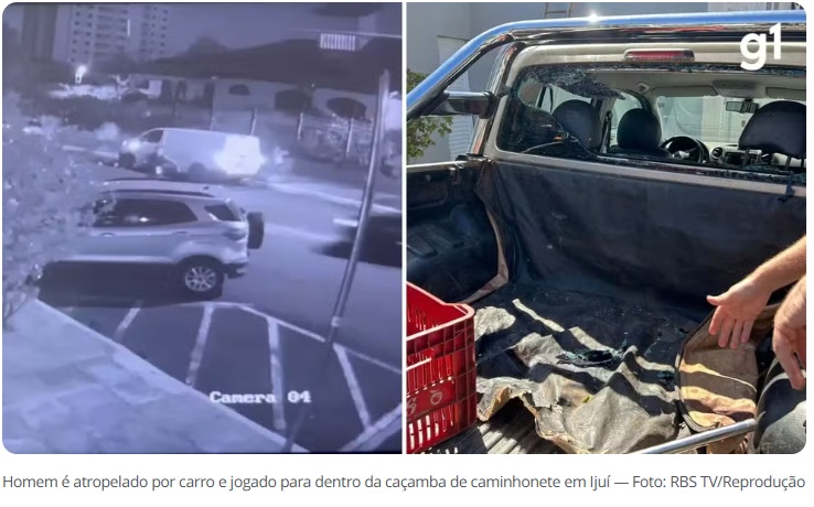 Homem é atropelado por carro e jogado para dentro da caçamba de caminhonete em Ijuí