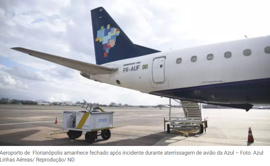 Aeroporto de Florianópolis é fechado após avião furar pneu na aterrissagem