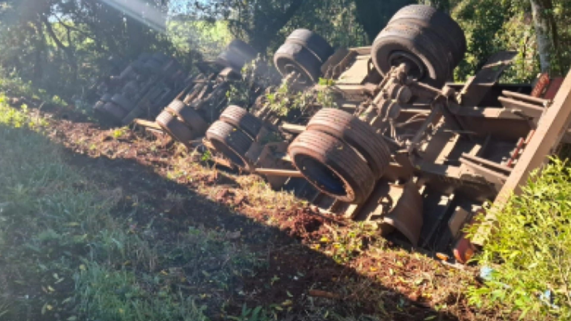 Carreta sai da pista e colide em árvores na BR 285, em Coronel Barros