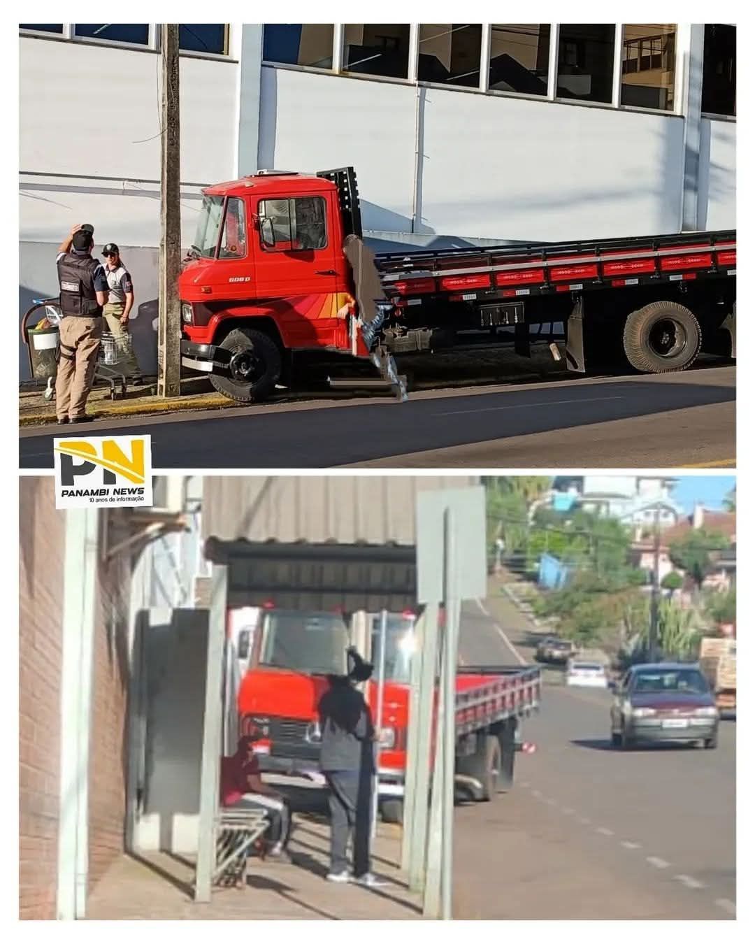 Caminhão sem condutor invade passeio no centro de Panambi.