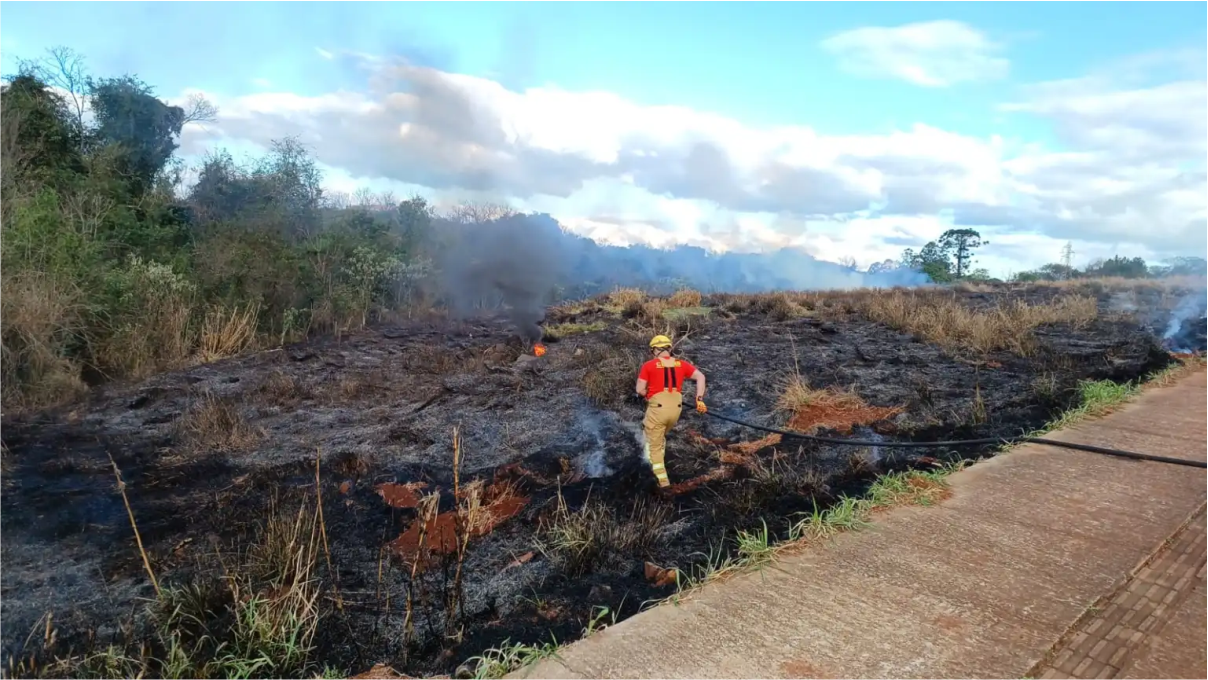 Ijuí: Corpo de Bombeiros contém focos de incêndio próximos ao Parque da Pedreira