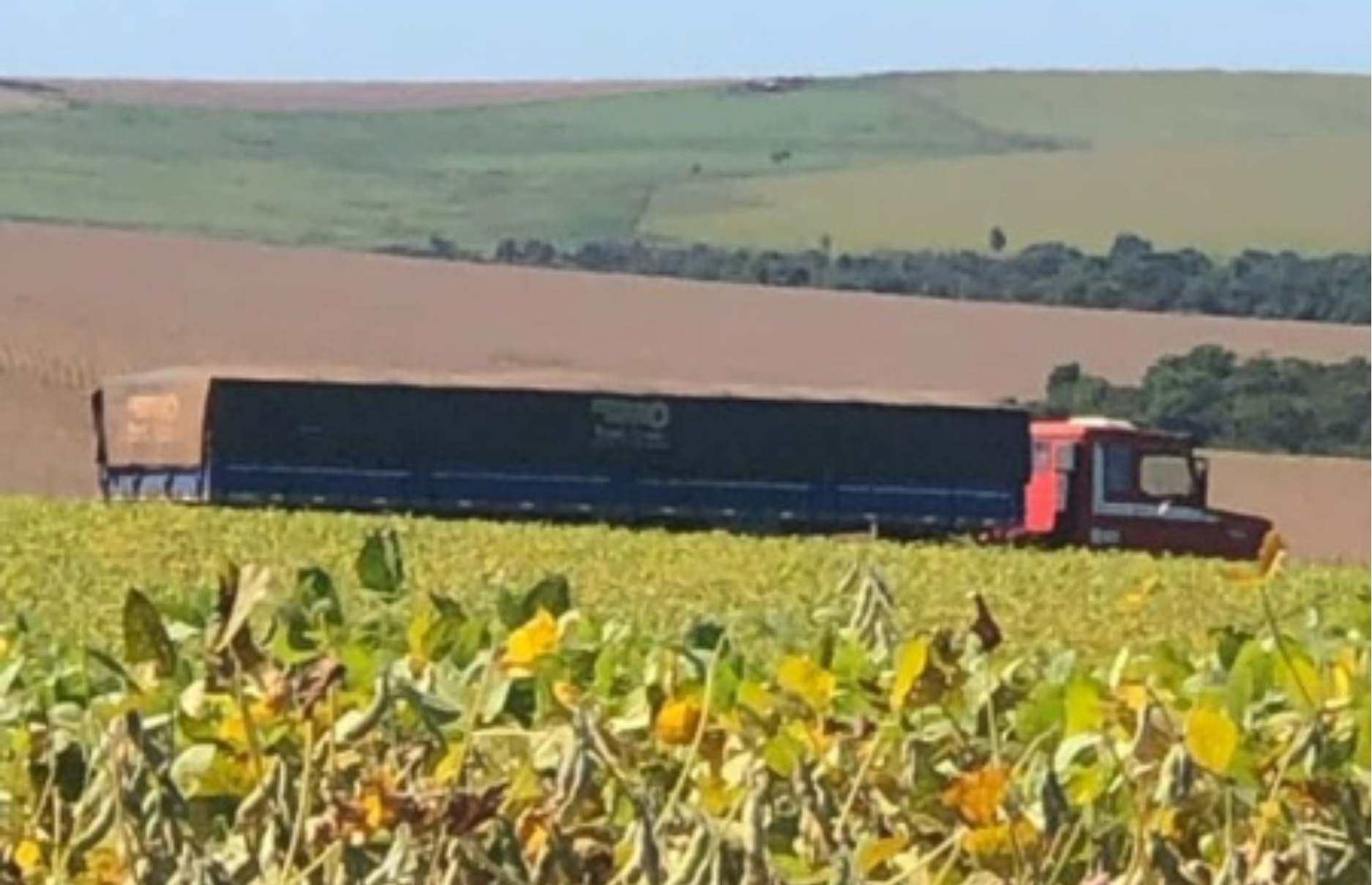 Carreta roubada na sexta foi encontrada em lavoura sem a carga