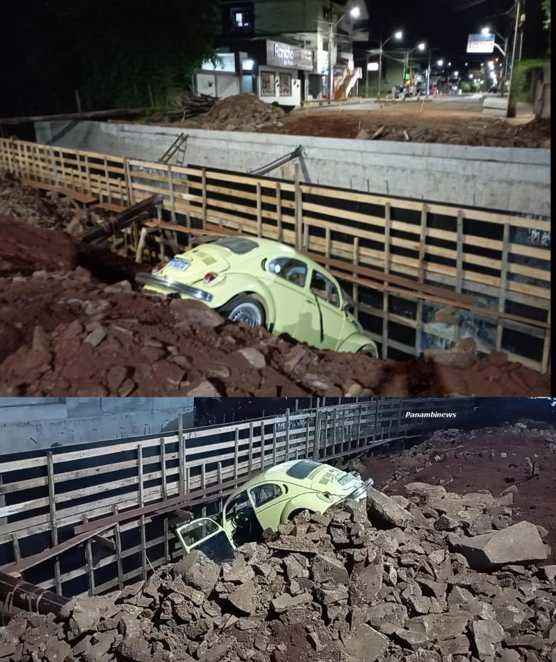 Condutor cai com veículo em construção de Ponte em Panambi