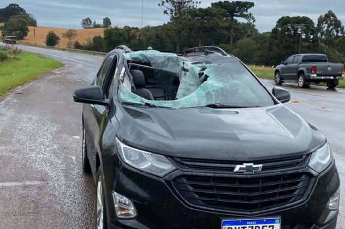 Estepe de caminhão se solta e atinge carro na BR-285