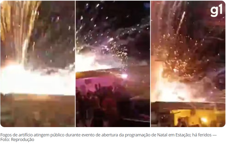 Fogos de artifício atingem público durante show de abertura da programação de Natal em Estação
