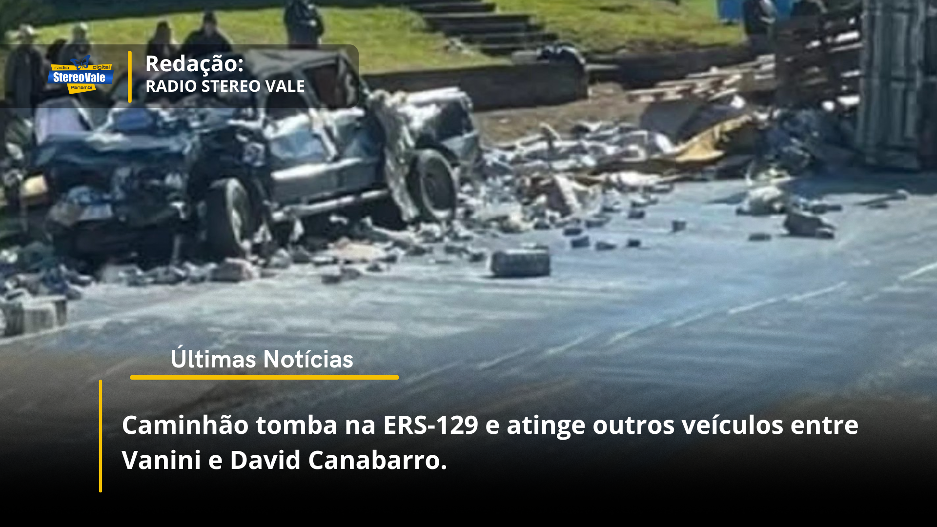 Caminhão tomba na ERS-129 e atinge outros veículos entre Vanini e David Canabarro