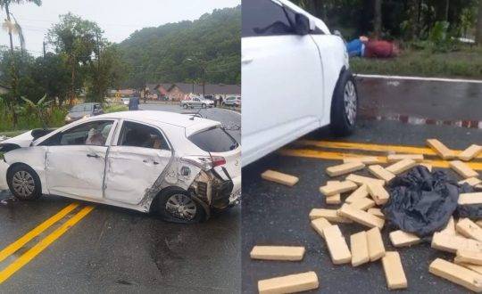 Motorista com carro carregado de droga foge da PRF e se envolve em acidente