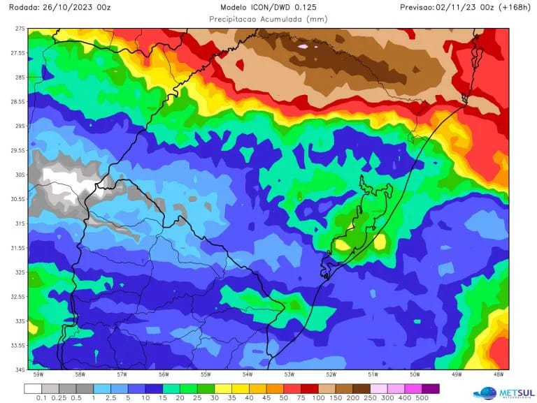 Paraná, Santa Catarina e Norte Gaúcho tem cenário com acumulados de chuva que podem atingir de 300mm a 400mm
