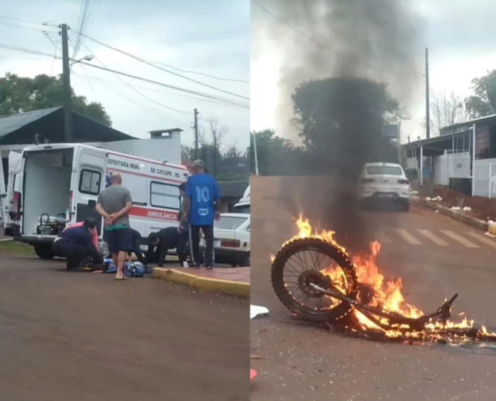 Jovem fica ferido em acidente entre moto e uma caminhonete em Catuípe