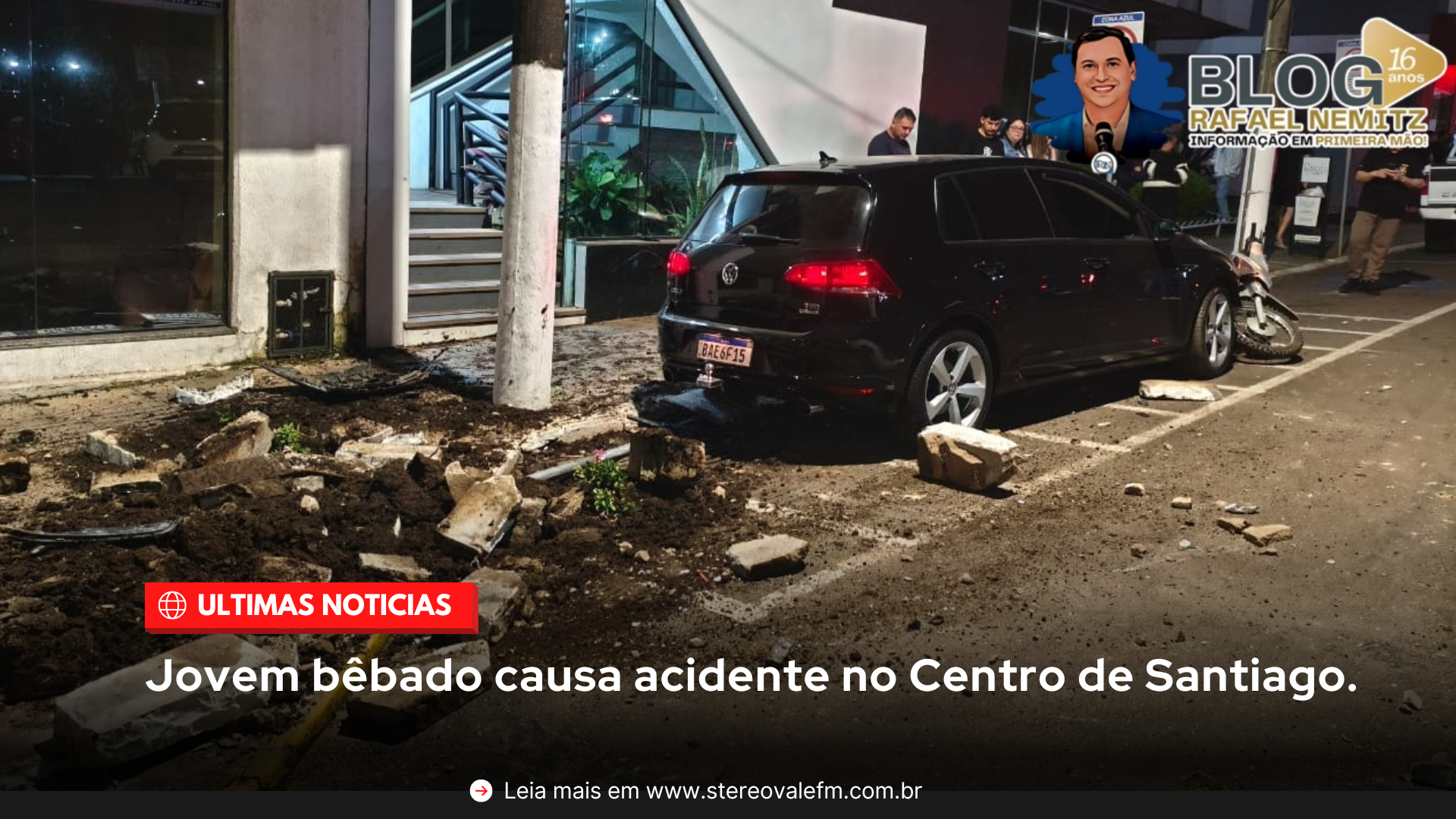 Jovem bêbado causa acidente no Centro de Santiago
